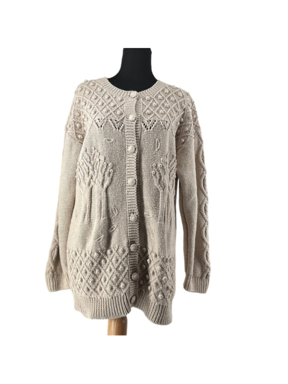 Act Handknit cardigan sweater all natural fisherman sweater bobbles beige sz M